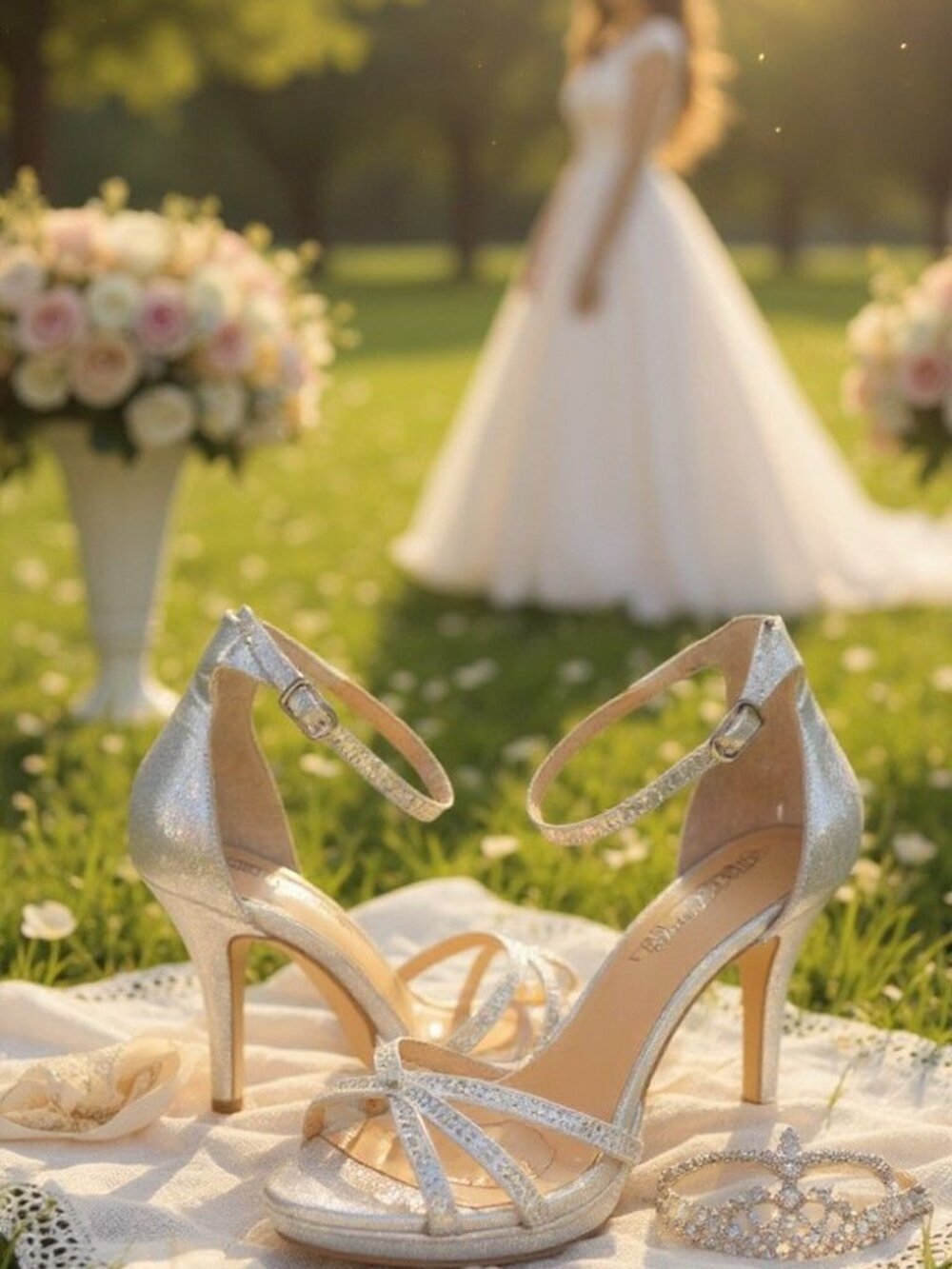 Badgley Mischka Silver Glitter Strappy Heels Old Hollywood Glamour Bridal Prom